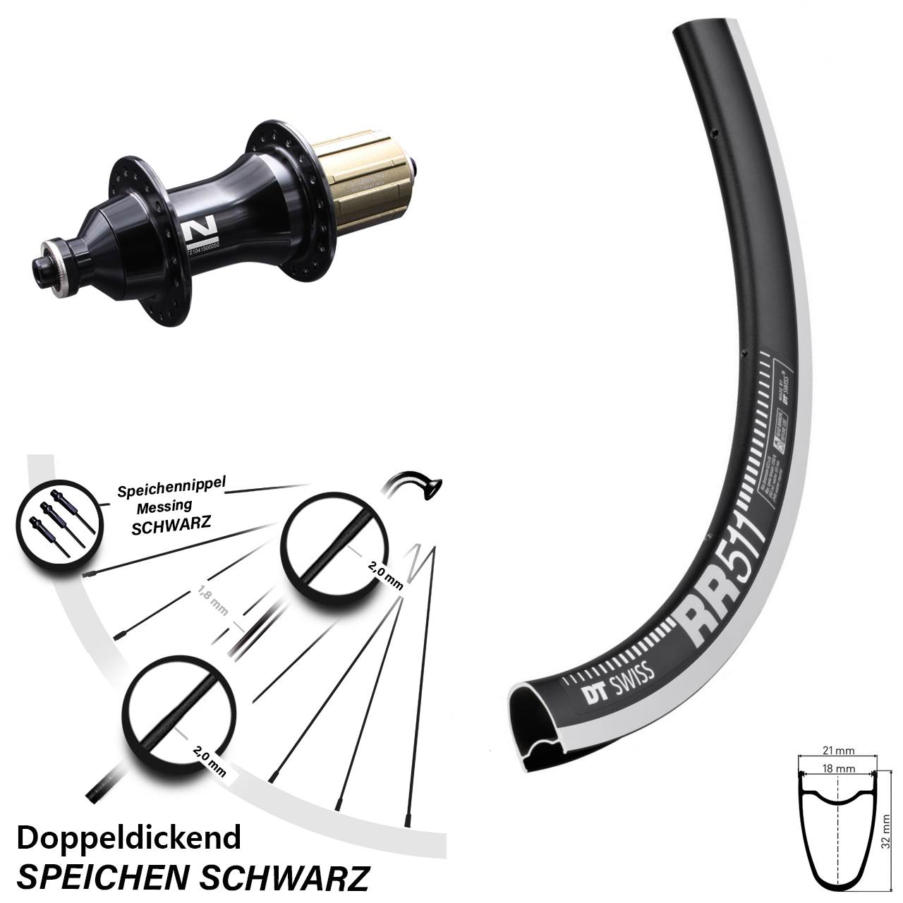 Hinterrad 28 Zoll DT Swiss RR 511 Novatec 162 Shimano 8-12 fach 5x135