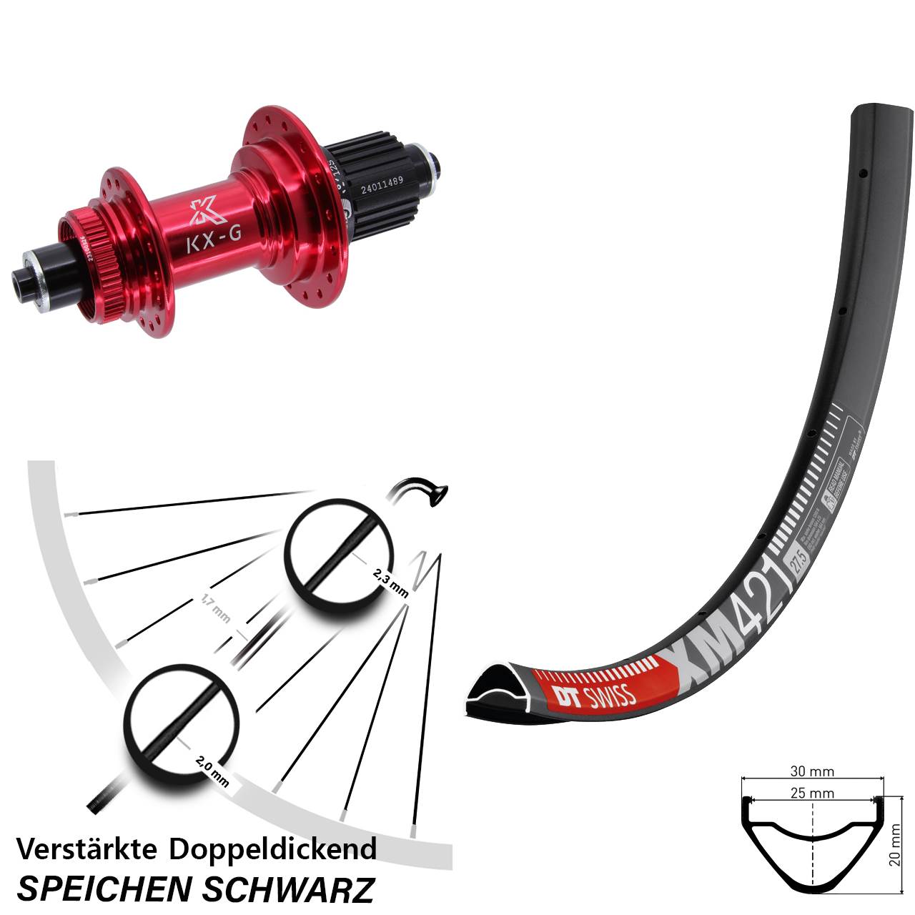 Disc Laufrad 29 Zoll DT Swiss XM421 KX-G rot Shimano Micro Spline QR