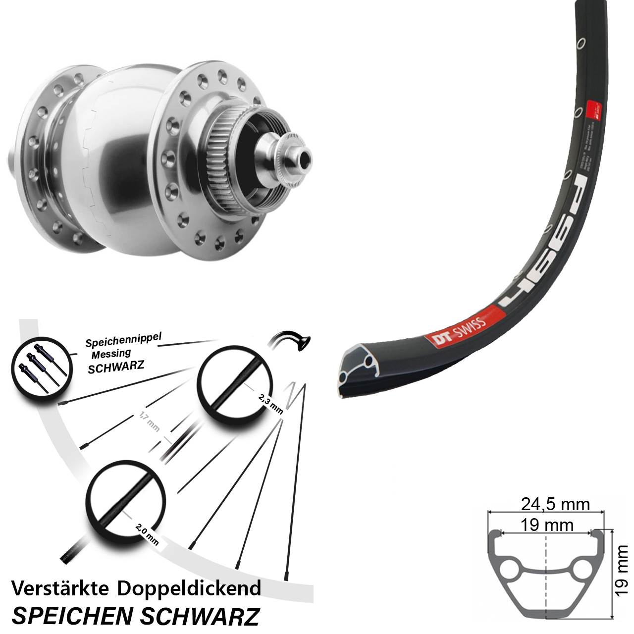 SON 28 DT Swiss 466d 28 Zoll Nabendynamovorderrad Centerlock für Schnellspanner