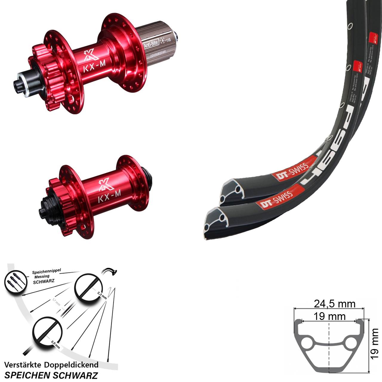 Disc Laufradsatz 28 Zoll DT Swiss 466d KX-M rot 8-12 fach HG für Schnellspanner