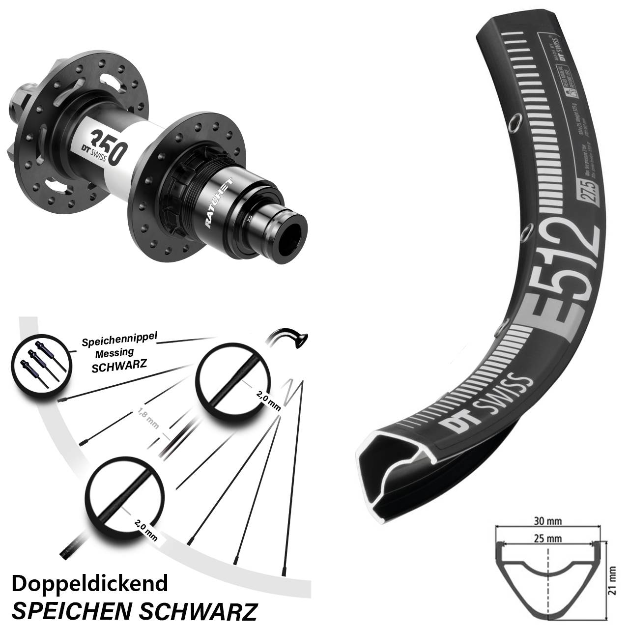 29 Zoll Hinterrad DT Swiss E 512 350 Sram XD