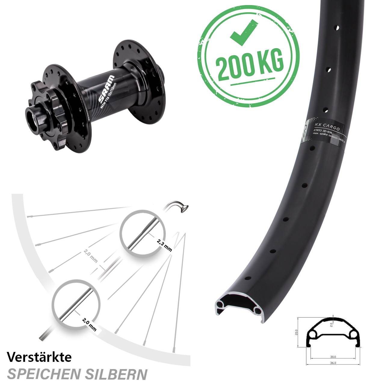 KX Cargo Sram 716 650B 6-Loch Vorderrad 15x110 Boost