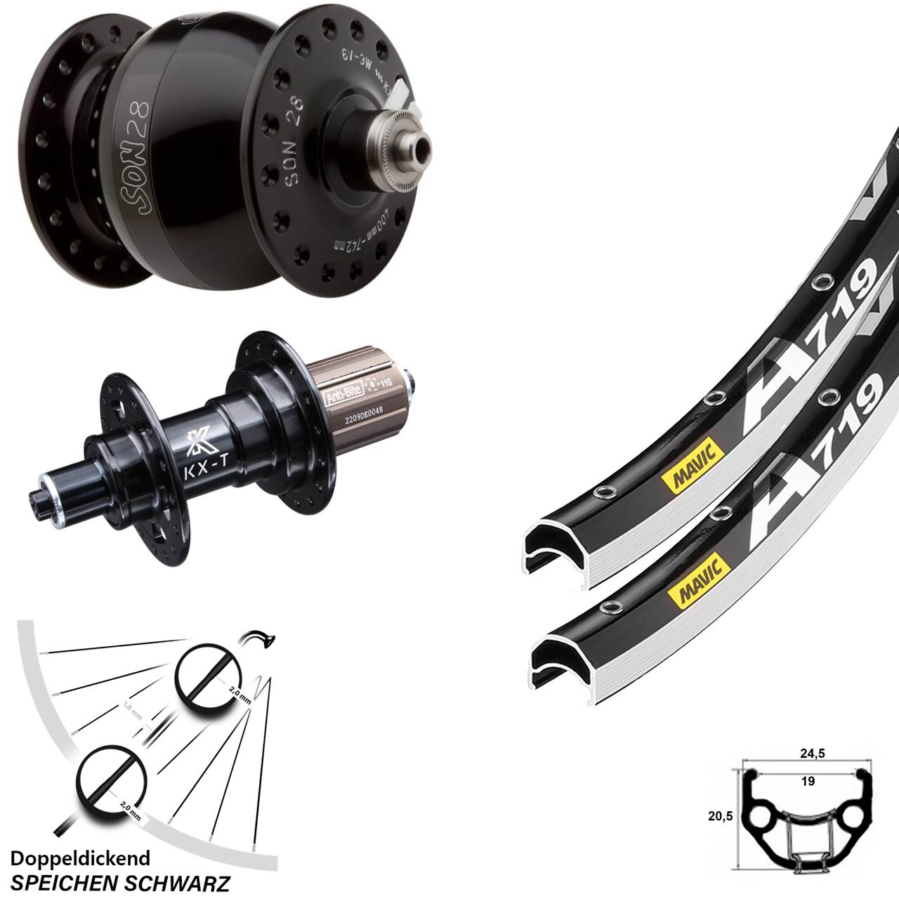 Laufradsatz SON 28 Zoll Mavic A719 KX-T 8-11 fach QR