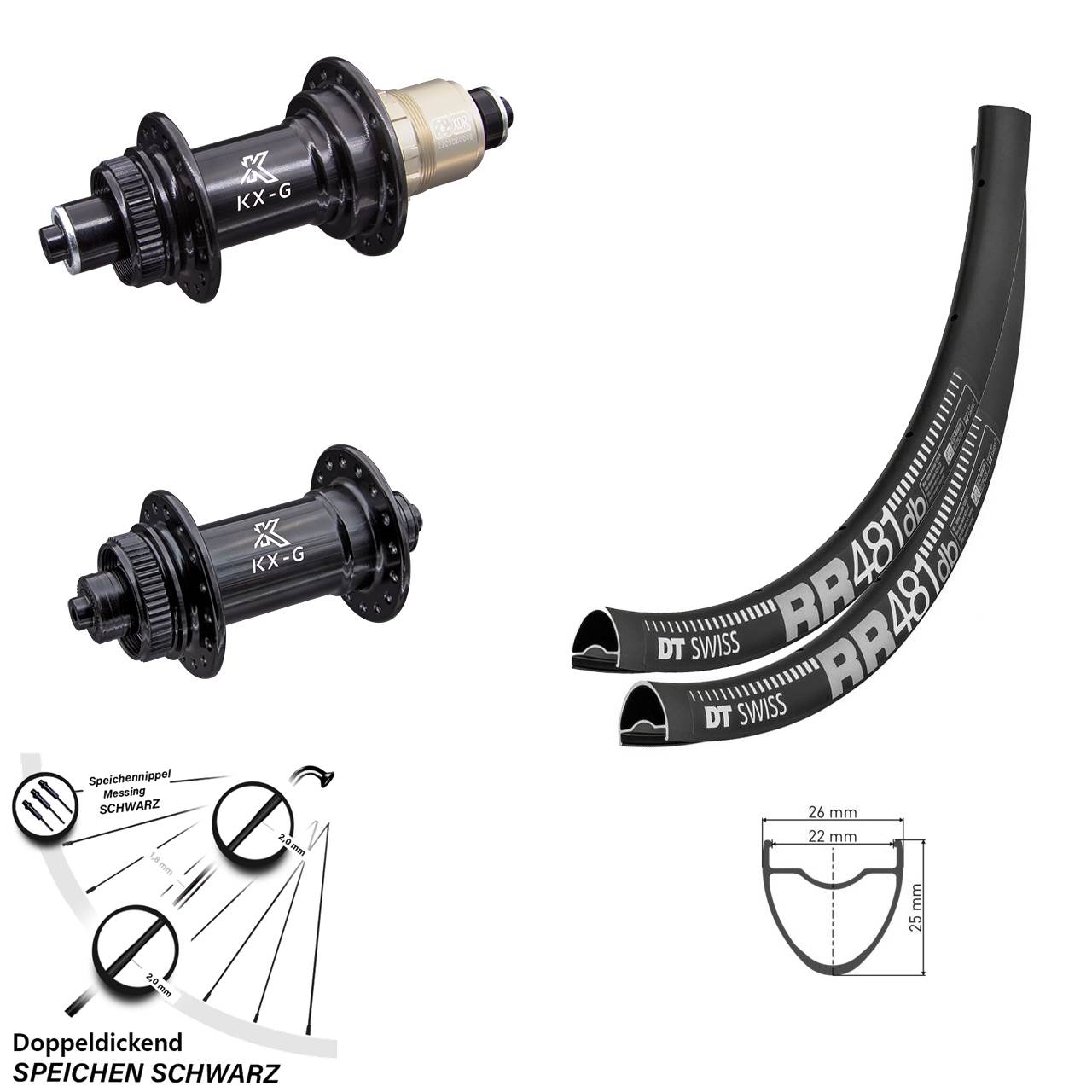 28 Zoll Laufradsatz Road Disc DT Swiss RR 481 mit Nabe KX-G Sram XD-R