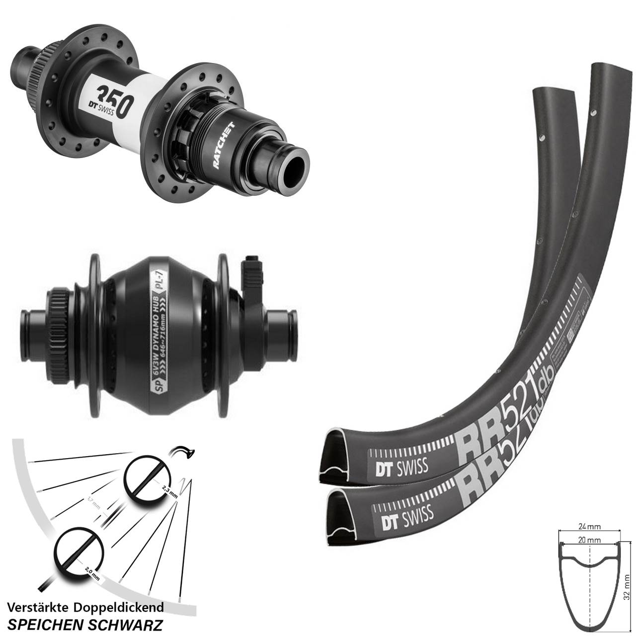 DT Swiss RR521-350 Ratchet 36 Shutter PL-7 28 Zoll Disc Laufradsatz 12x100/142 SRAM XDR