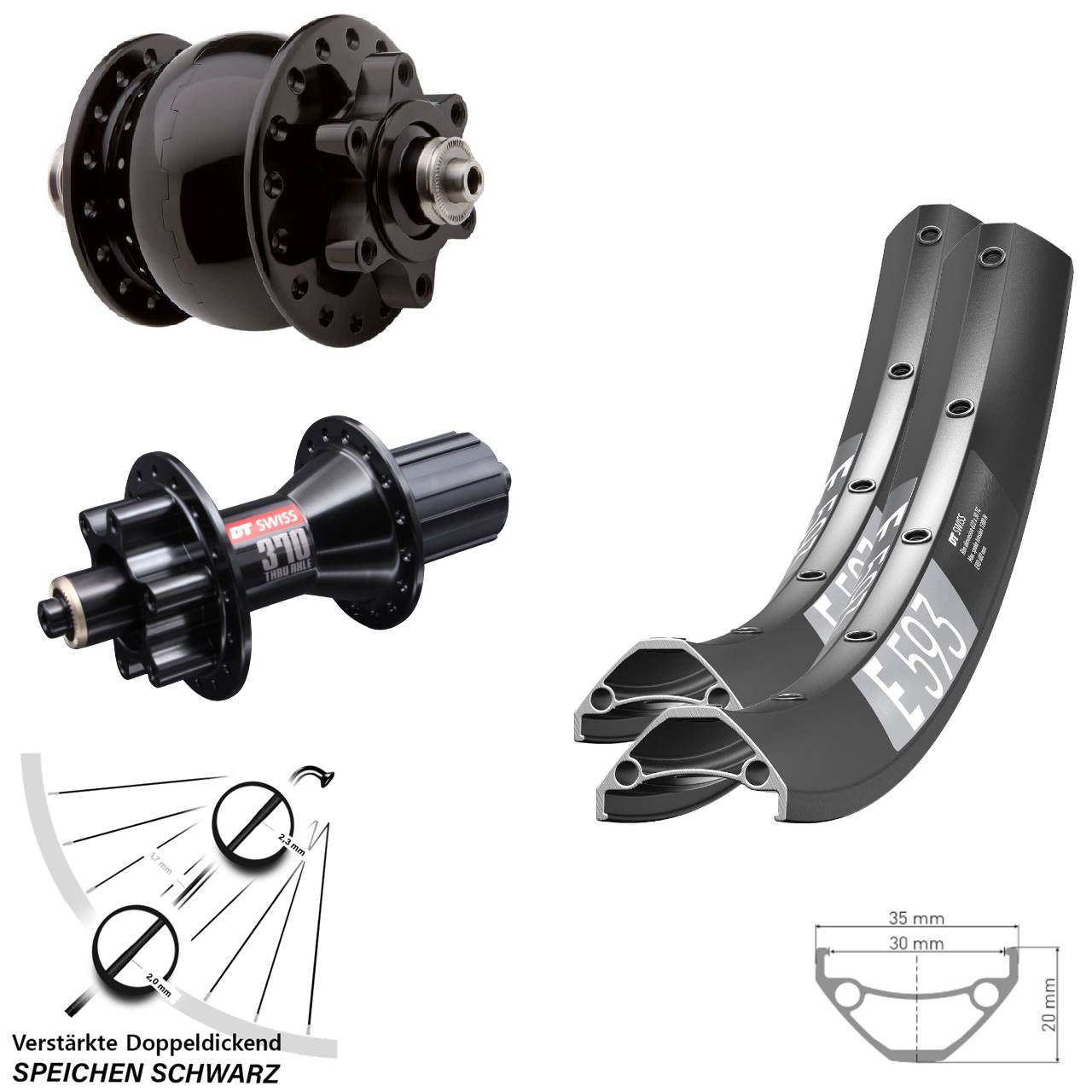 27,5 Zoll DT Swiss E 593 DT Swiss 370 Hybrid SON 28 Disc Laufrad-Satz QR 8-11 fach HG