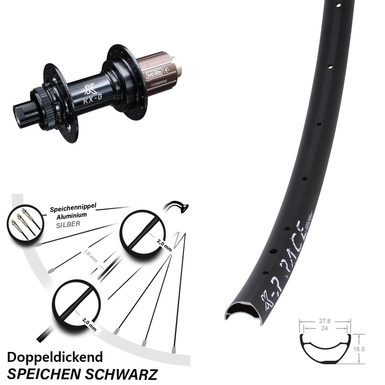 leichtes 29 Zoll Hinterrad MTB Cross Country KX-BR Race 12x148 mm Centerlock 8-12 fach