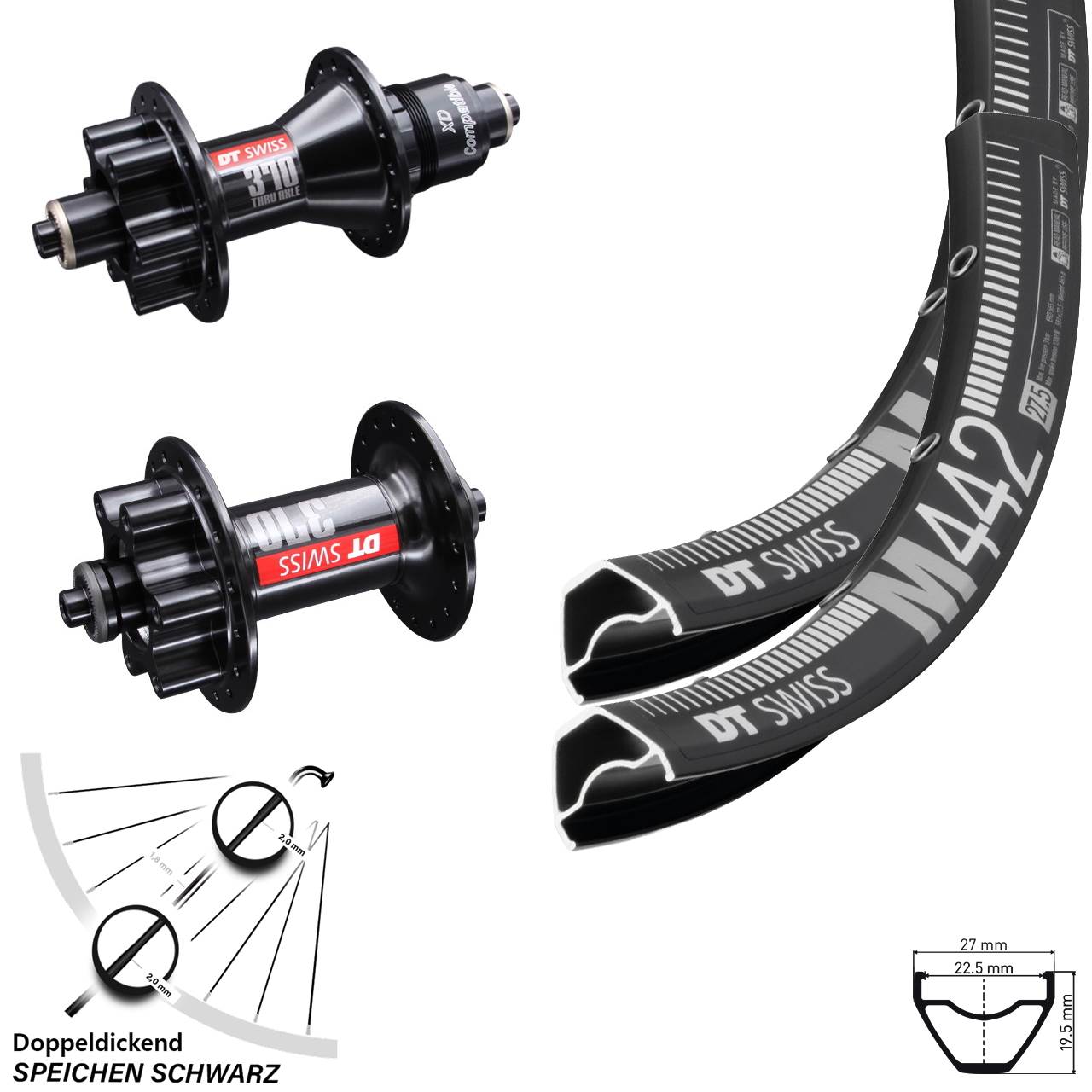 Laufrad-Satz 6-Loch 28 Zoll DT Swiss M 442-370 XD für Schnellspanner