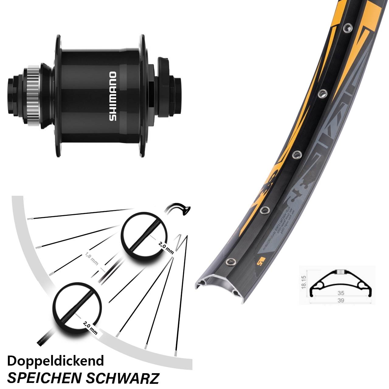 Disc Nabendynamo-Laufrad 27,5 Zoll Rodi TRYP 35 Shimano DH-UR708 15x100