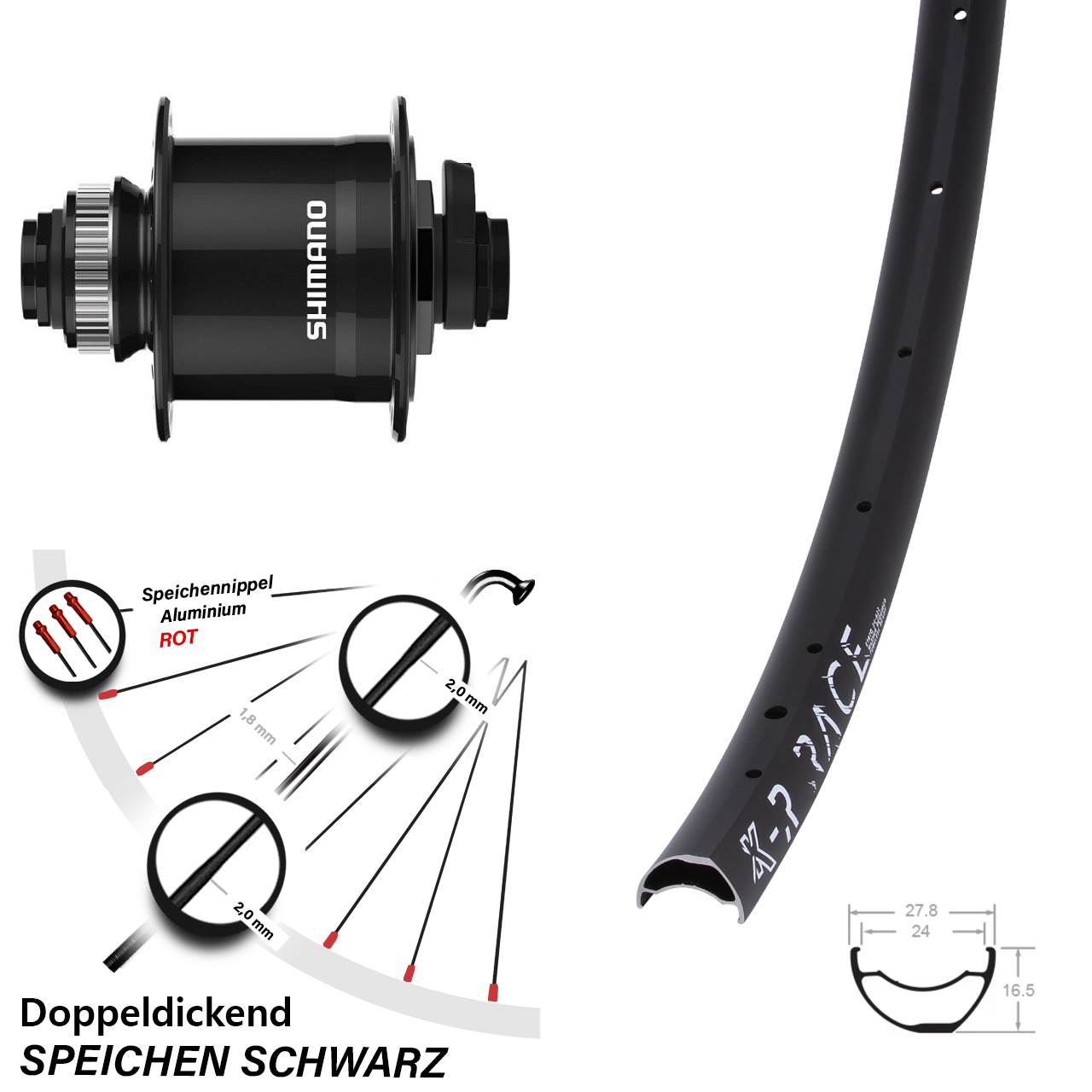 28-29 Zoll KX-R Race Shimano DH-UR708 Centerlock Vorderrad mit Nabendynamo 15x100