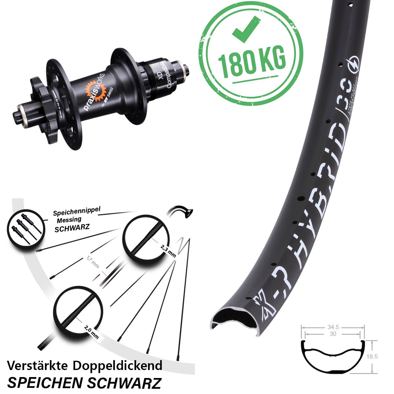 29 Zoll KX-R Hybrid 30 DT Swiss 350 6-Loch Hinterrad für Schnellspanner XD 11-12 fach