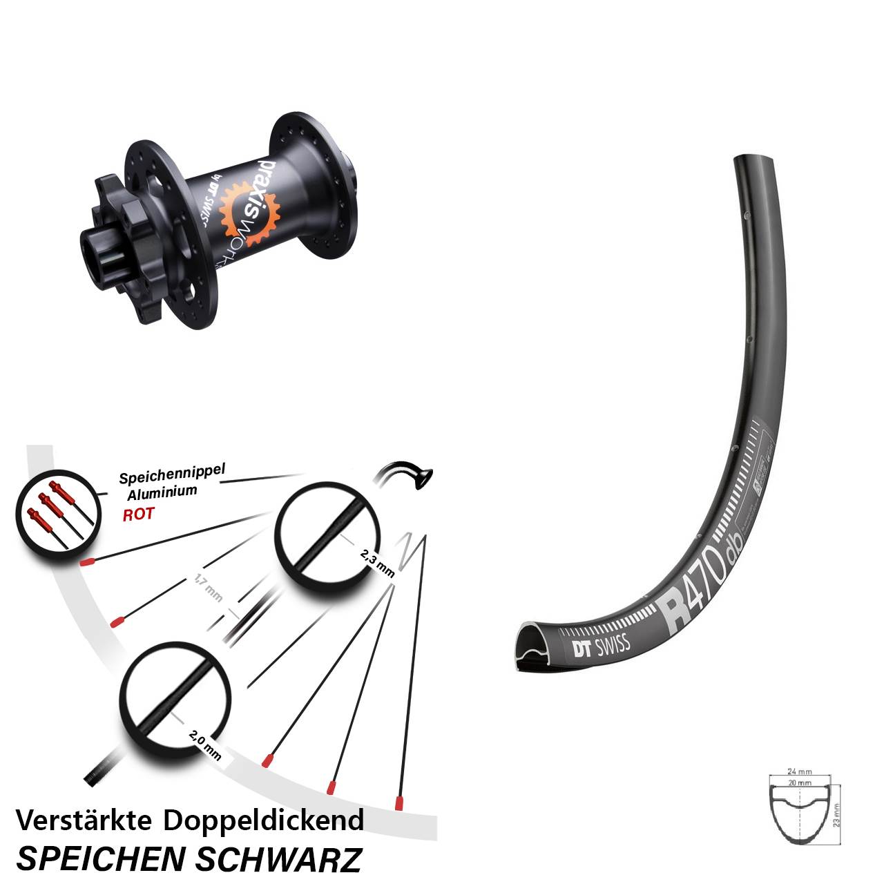 Vorderrad 6-Loch 12x100 28 Zoll DT Swiss R 470-350