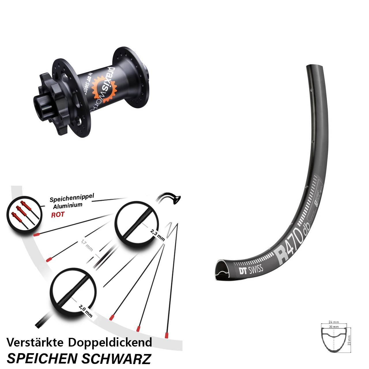 Vorderrad 6-Loch 12x100 28 Zoll DT Swiss R 470-350