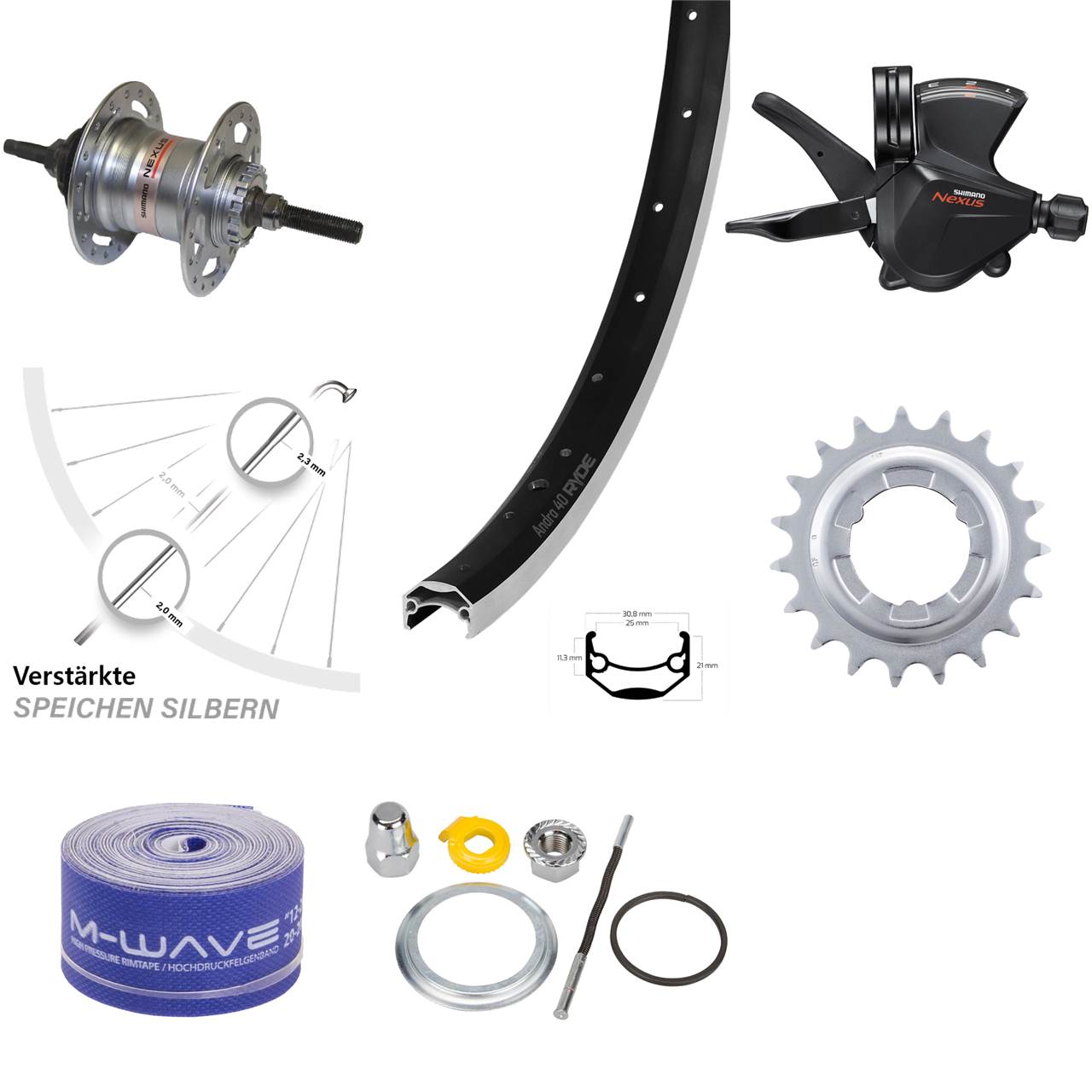 Ryde Andra 40 Hinterrad 26 Zoll Shimano Nexus 3 Gang für Rollenbremse