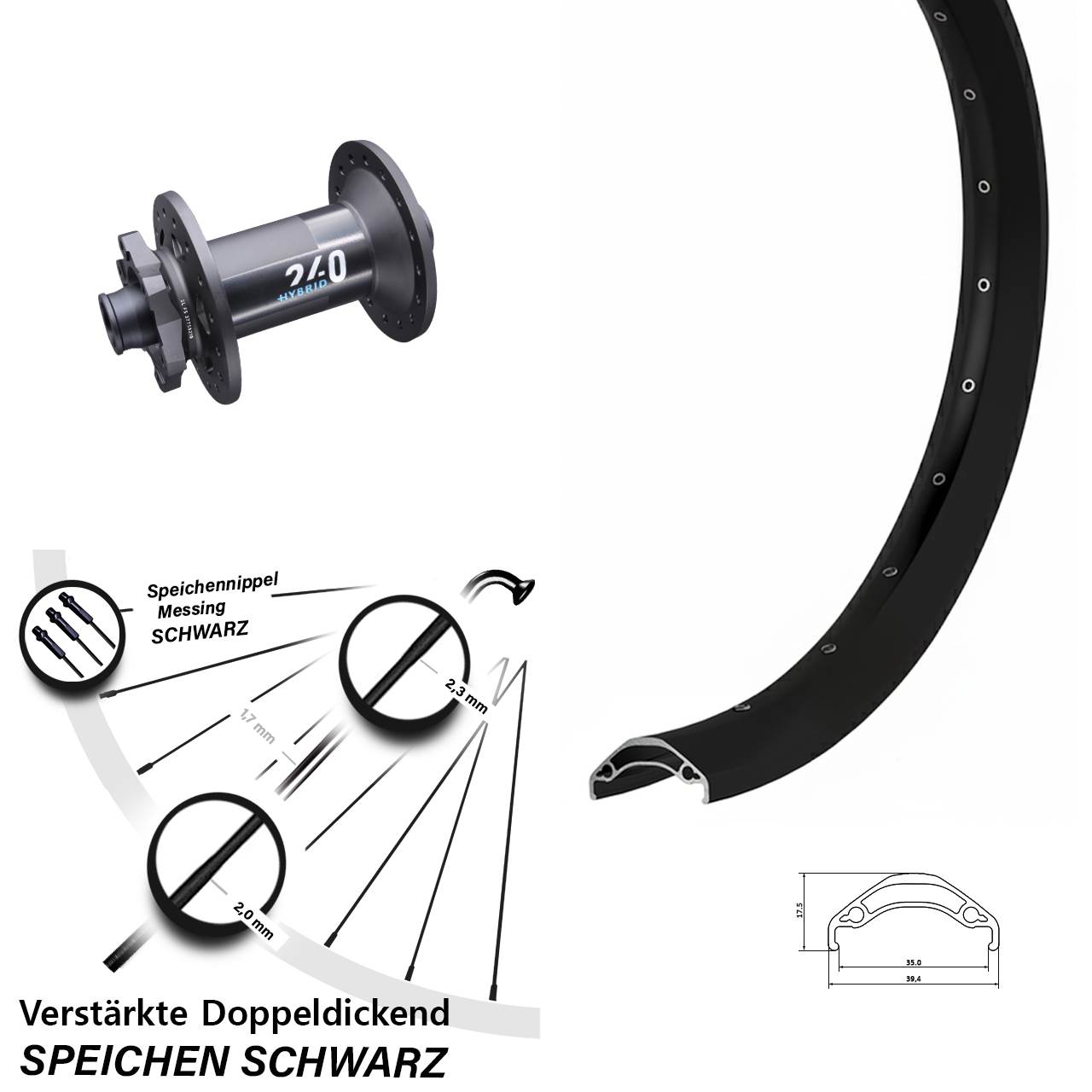 Vorderrad 6-Loch 29 Zoll Ryde Disc 35 DT Swiss 240 Hybrid 15x110 Boost