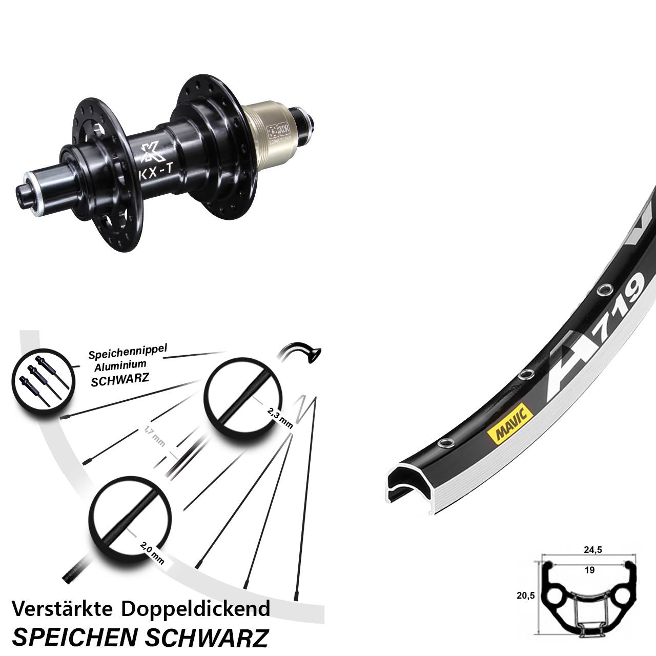 Hinterrad QR 28 Zoll Mavic A719 KX-T SRAM XD