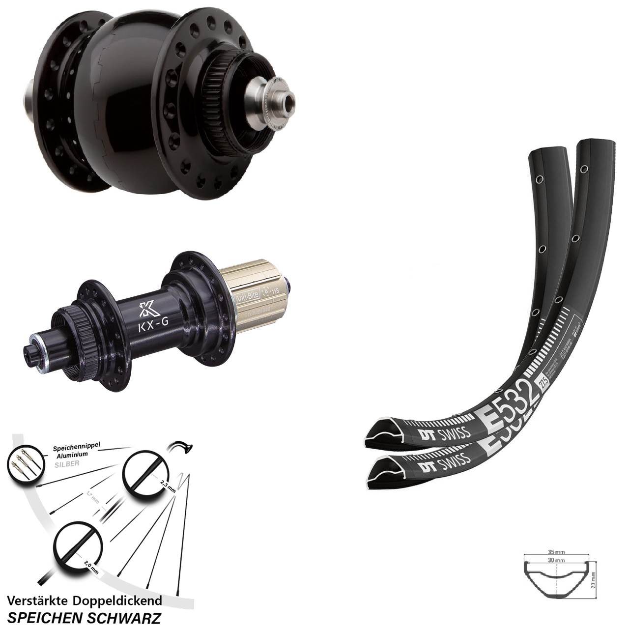 Laufradsatz Centerlock QR 29 Zoll DT Swiss E532 KX-G SON delux 8-12 fach