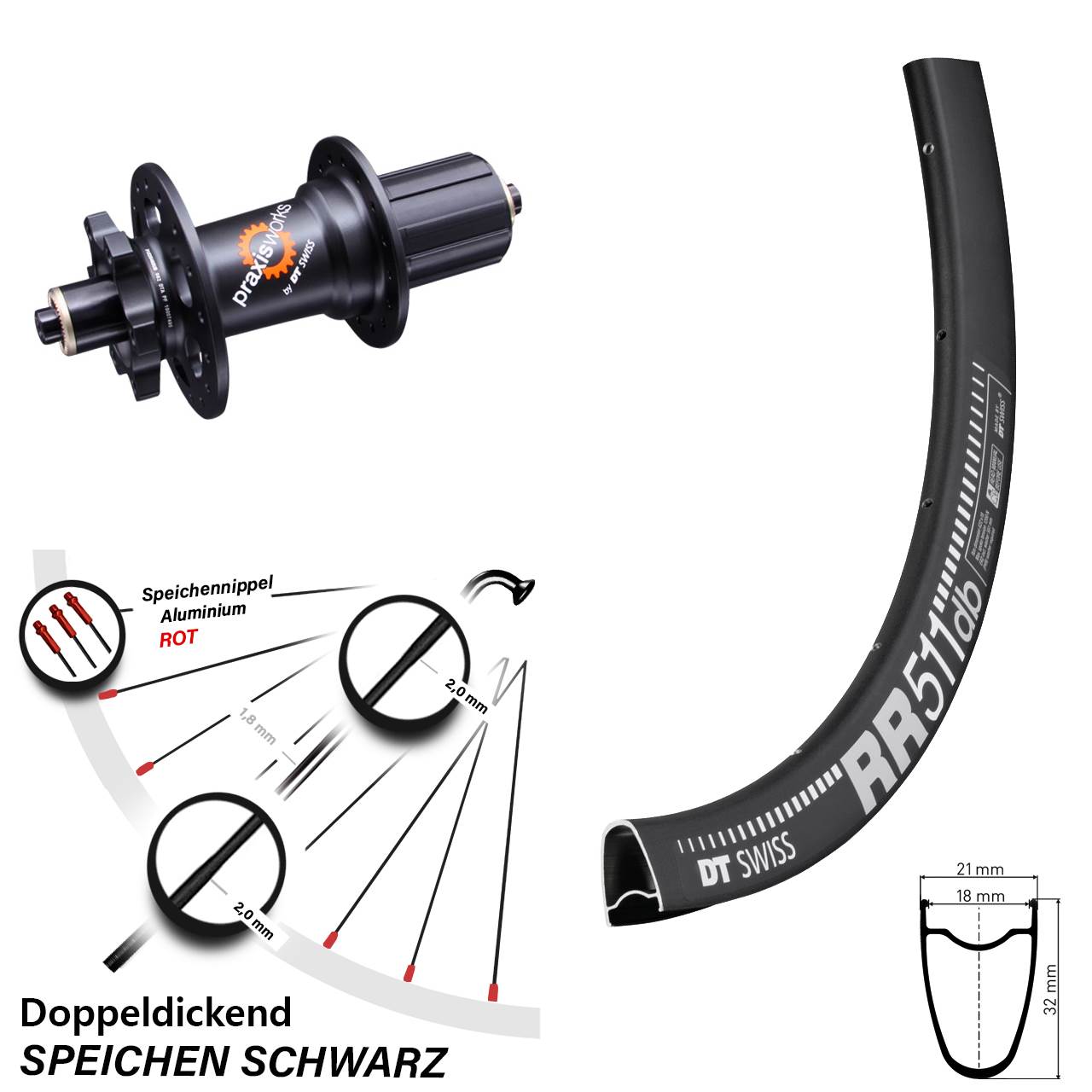 DT Swiss RR511-350 28 Zoll Hinterrad 6-Loch für Schnellspanner 8-11 fach