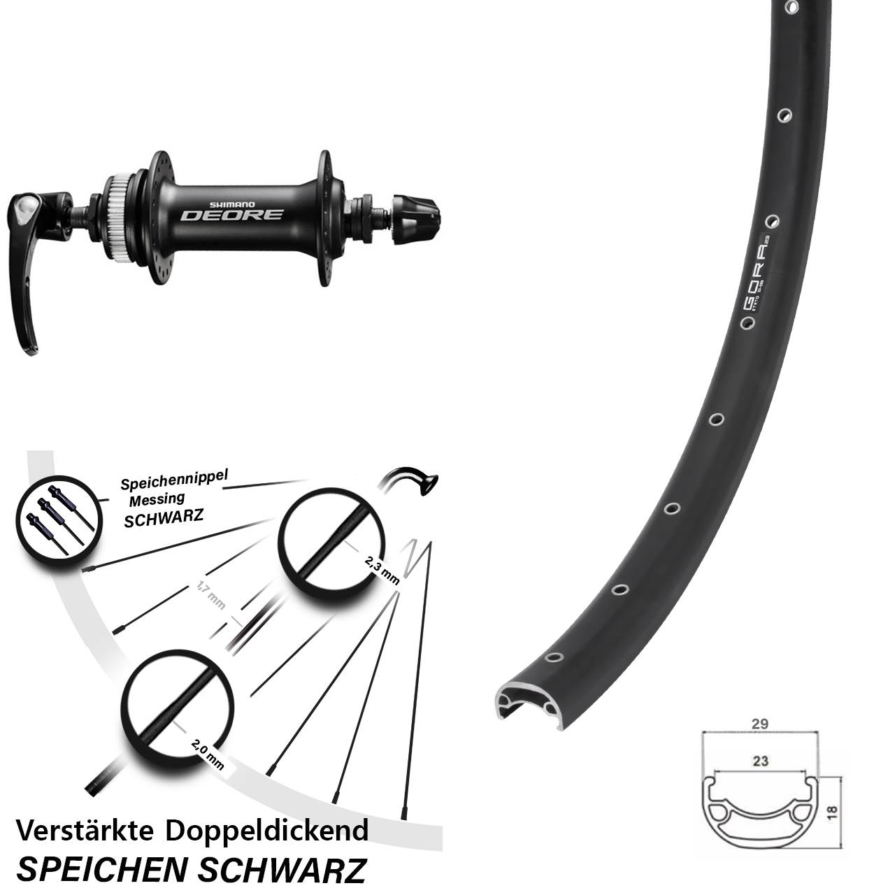 26 Zoll Gora 23 Shimano Deore HB-M6000 Centerlock Vorderrad QR
