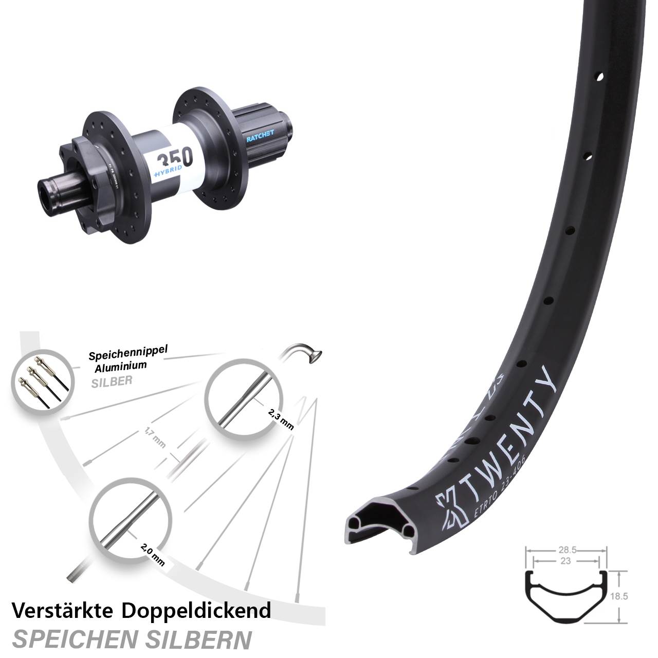 KX Twenty DT Swiss 350 Hybrid 20 Zoll Disc Hinterrad 12x148 8-11 fach