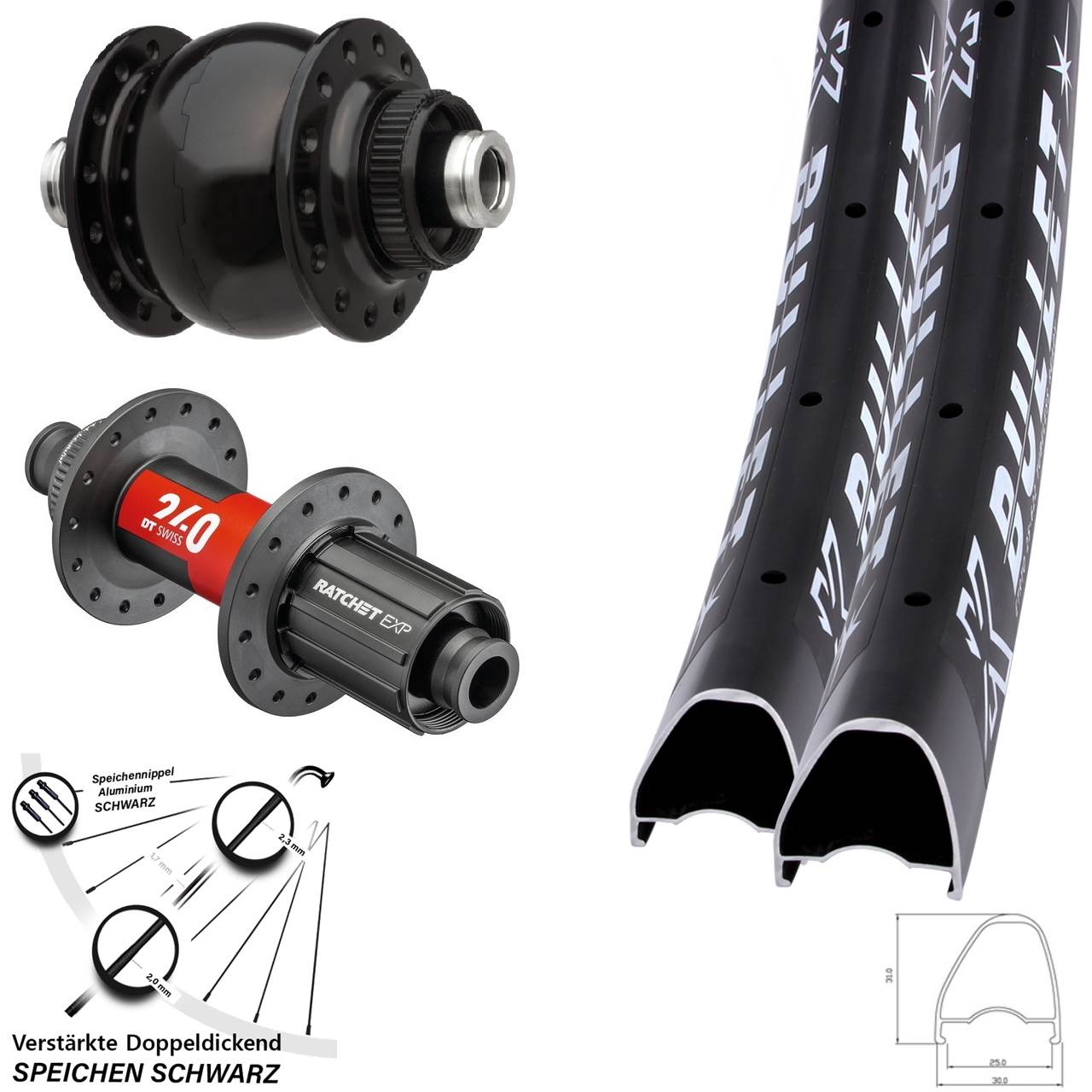 KX Bullet OS DT Swiss 240 SON 28 29 Zoll Disc Laufrad-Satz 12x100/142 11-12 fach HG