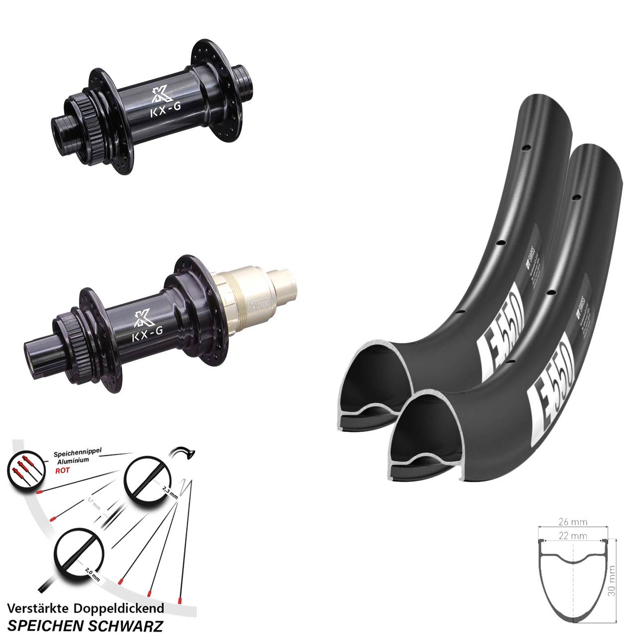 28 Zoll DT Swiss E 550 KX-G Centerlock Laufradsatz 15x100 12x142 XDR