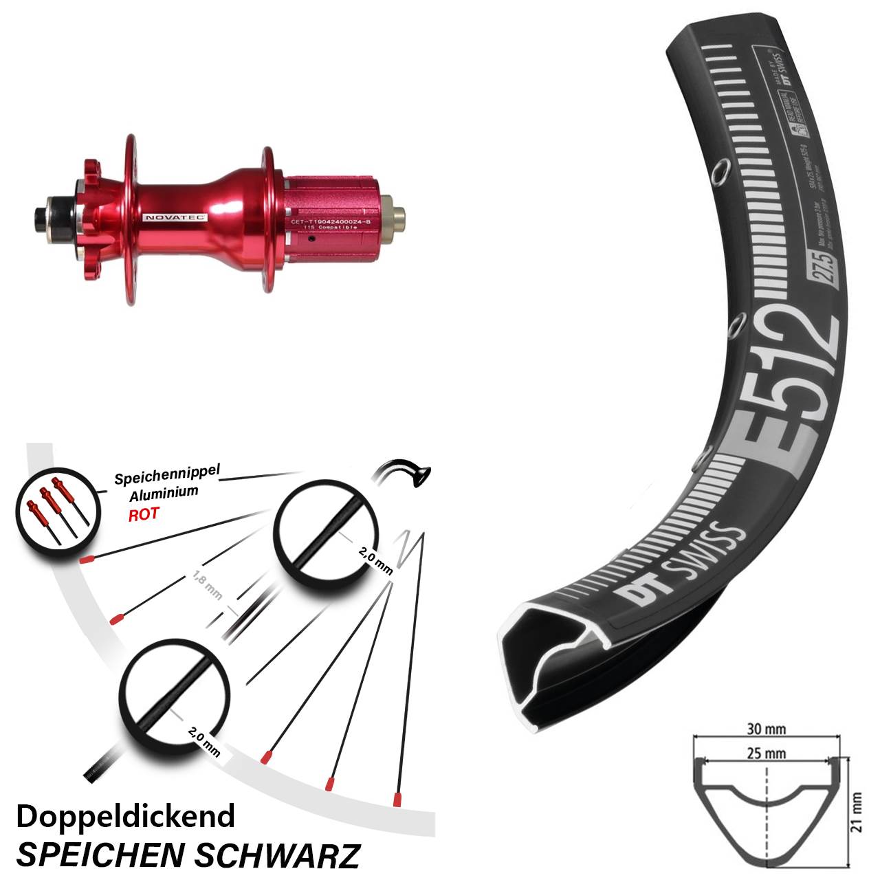 650B DT Swiss E 512 Novatec D792 Disc Laufrad für Schnellspanner 8-12 fach