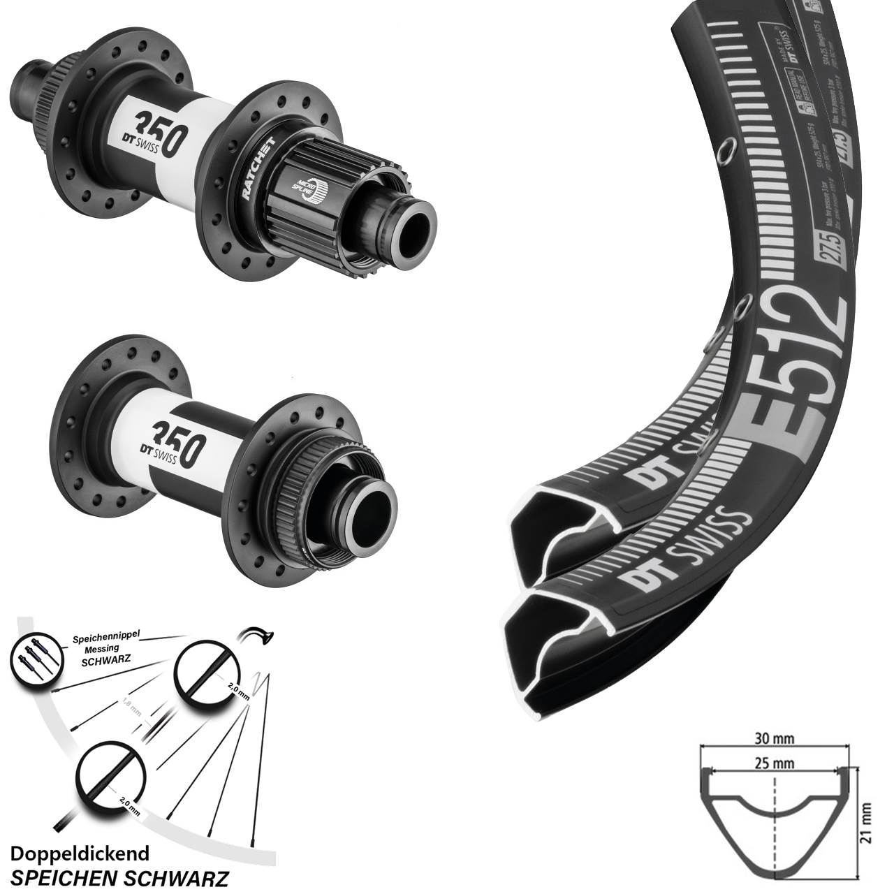 29 Zoll Laufradsatz E 512 DT Swiss 350 Micro Spline 15x110 12x148 Boost