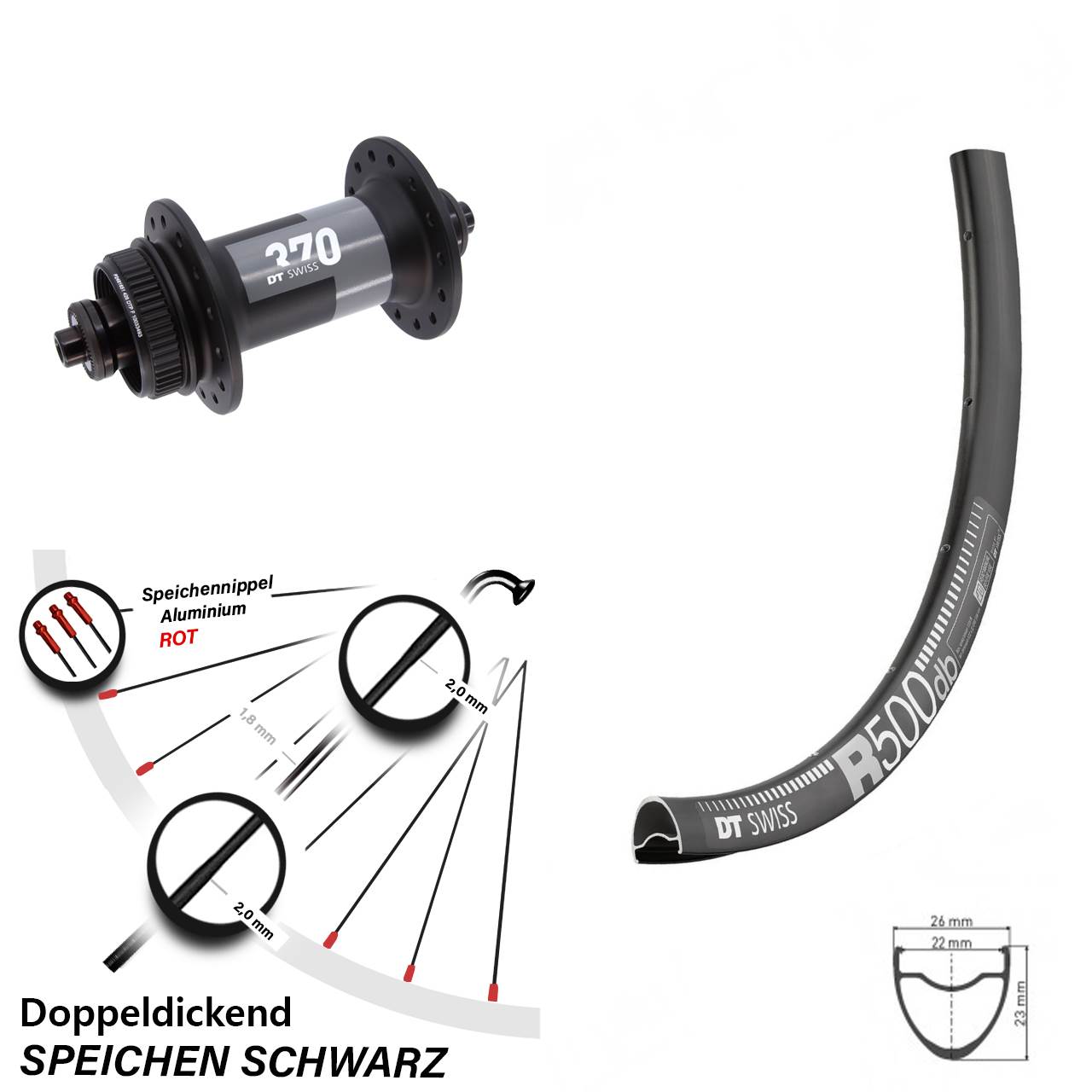 Centerlock Vorderrad 28-29 Zoll DT Swiss R 500-370 für Schnellspanner