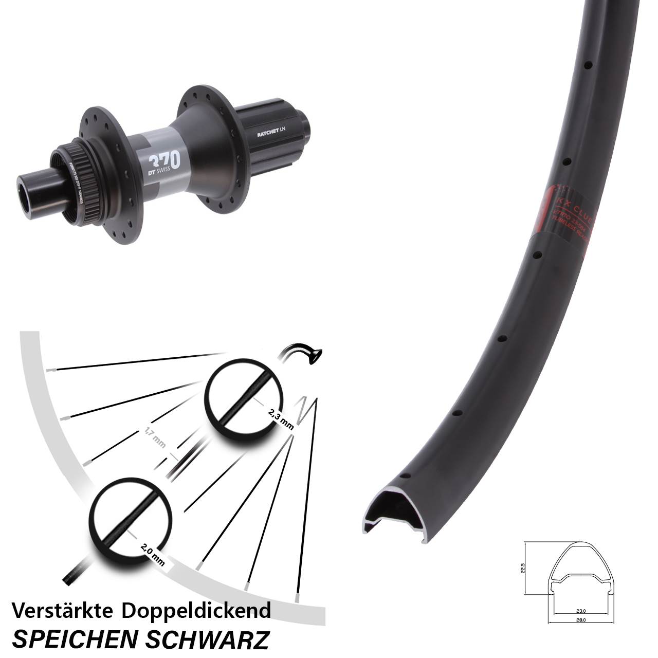 KX Clue DT Swiss 370 29 Zoll Hinterrad Centerlock 12x142 11-12 fach HG