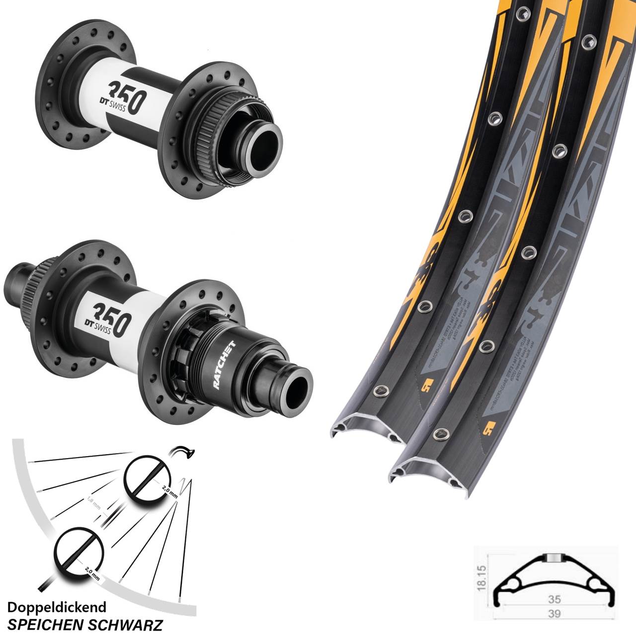 Rodi TRYP 35 DT Swiss 350 27,5 Zoll Laufradsatz 15x110 12x148 Boost SRAM XD