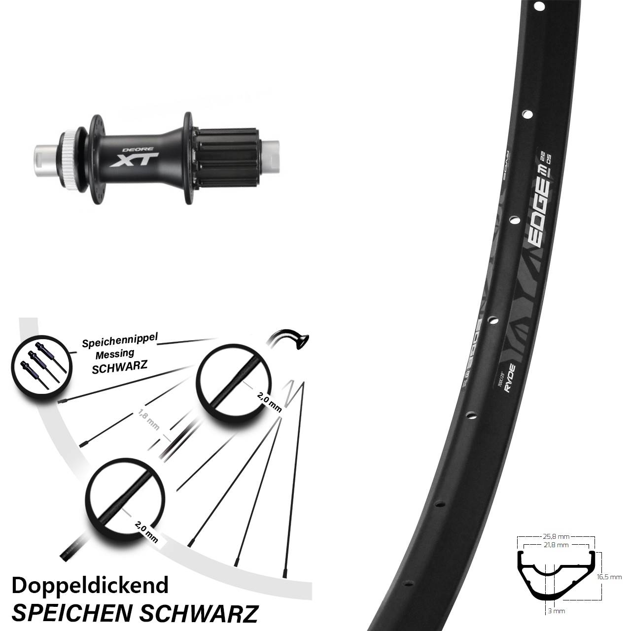 Ryde Edge M22 Shimano FH-M788 29 Zoll Disc Hinterrad 12x142 8-11 fach