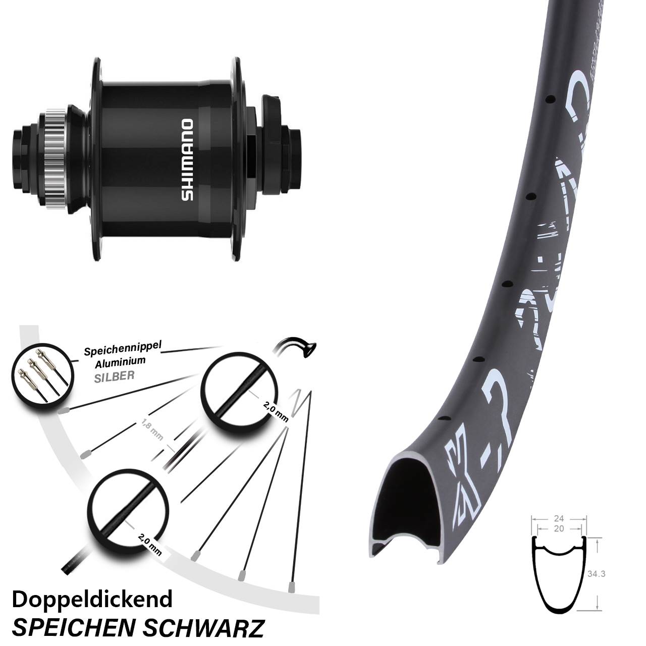 Disc Vorderrad mit Nabendynamo 15x100 28 Zoll KX-R Road Shimano DH-UR708
