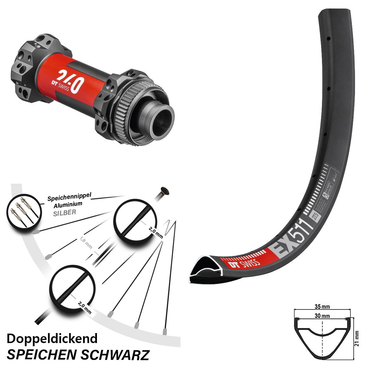 Vorderrad 27,5 Zoll EX 511 DT Swiss 240 Nabe Straightpull Centerlock 15x110 mm Boost