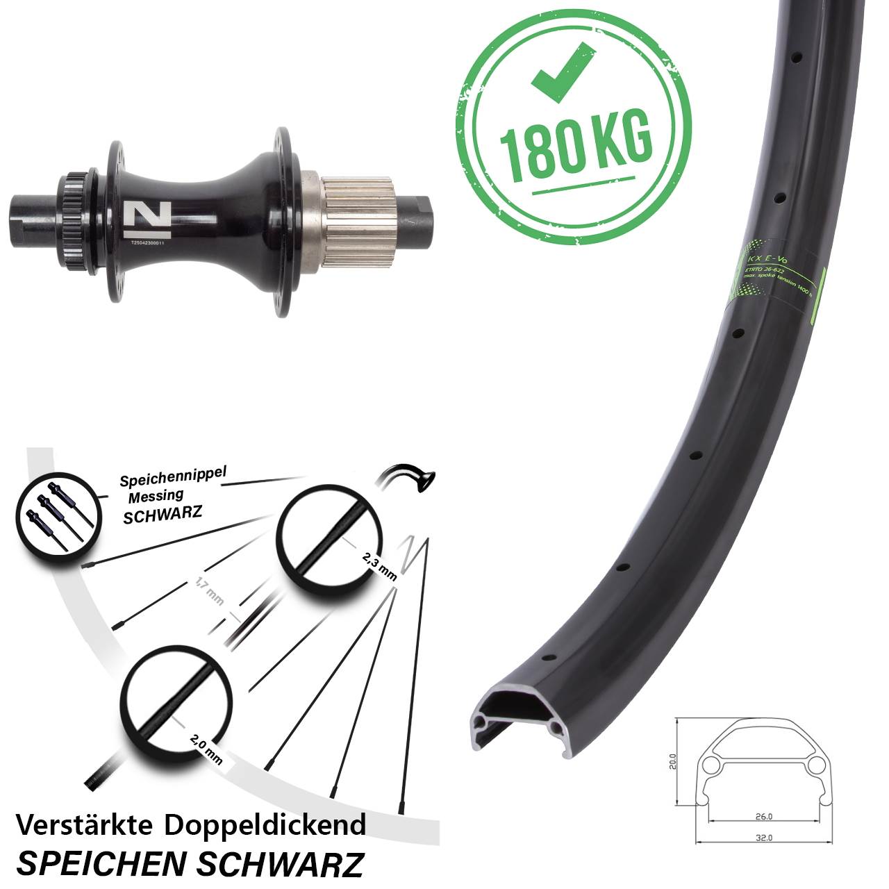 KX Evo Novatec D462 26 Zoll Centerlock Hinterrad 12x148 Shimano Micro Spline
