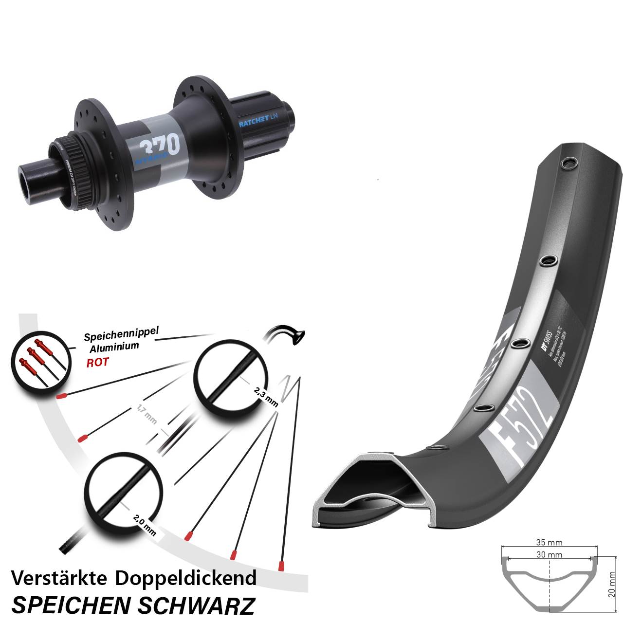DT Swiss F572-370 Hybrid Boost 29 Zoll Hinterrad Centerlock 12x148 8-11 fach