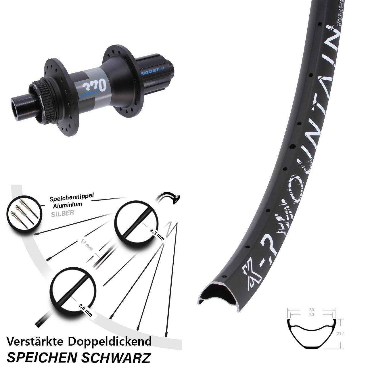 Centerlock Hinterrad 12x148 27,5 Zoll KX-R Mountain DT Swiss 370 Hybrid 8-11 fach HG