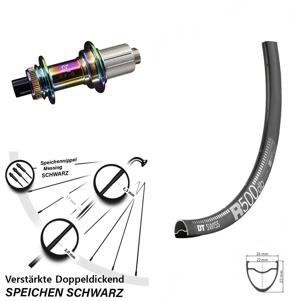 Centerlock Hinterrad 12x142 28 Zoll DT Swiss R500 KX-G Oilslick 8-12 fach HG
