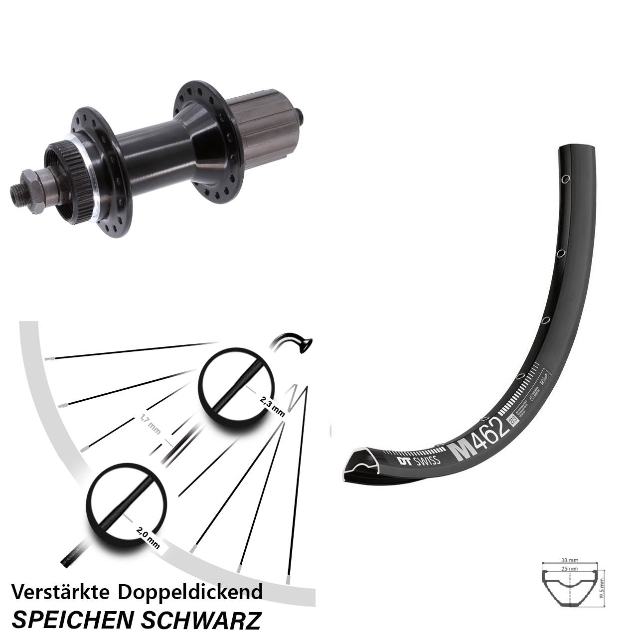 Hinterrad Centerlock 27,5 Zoll DT Swiss M 462 Joytech D762TSE 5x135 mm 8-11 fach QR