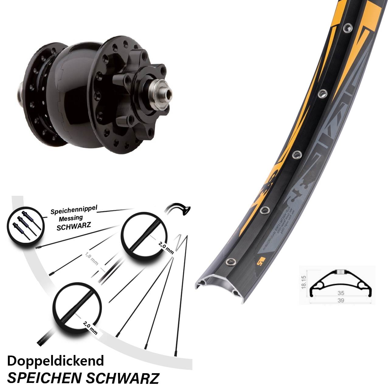 SON 28 Rodi TRYP 35 27,5 Zoll Disc Laufrad mit Nabendynamo QR