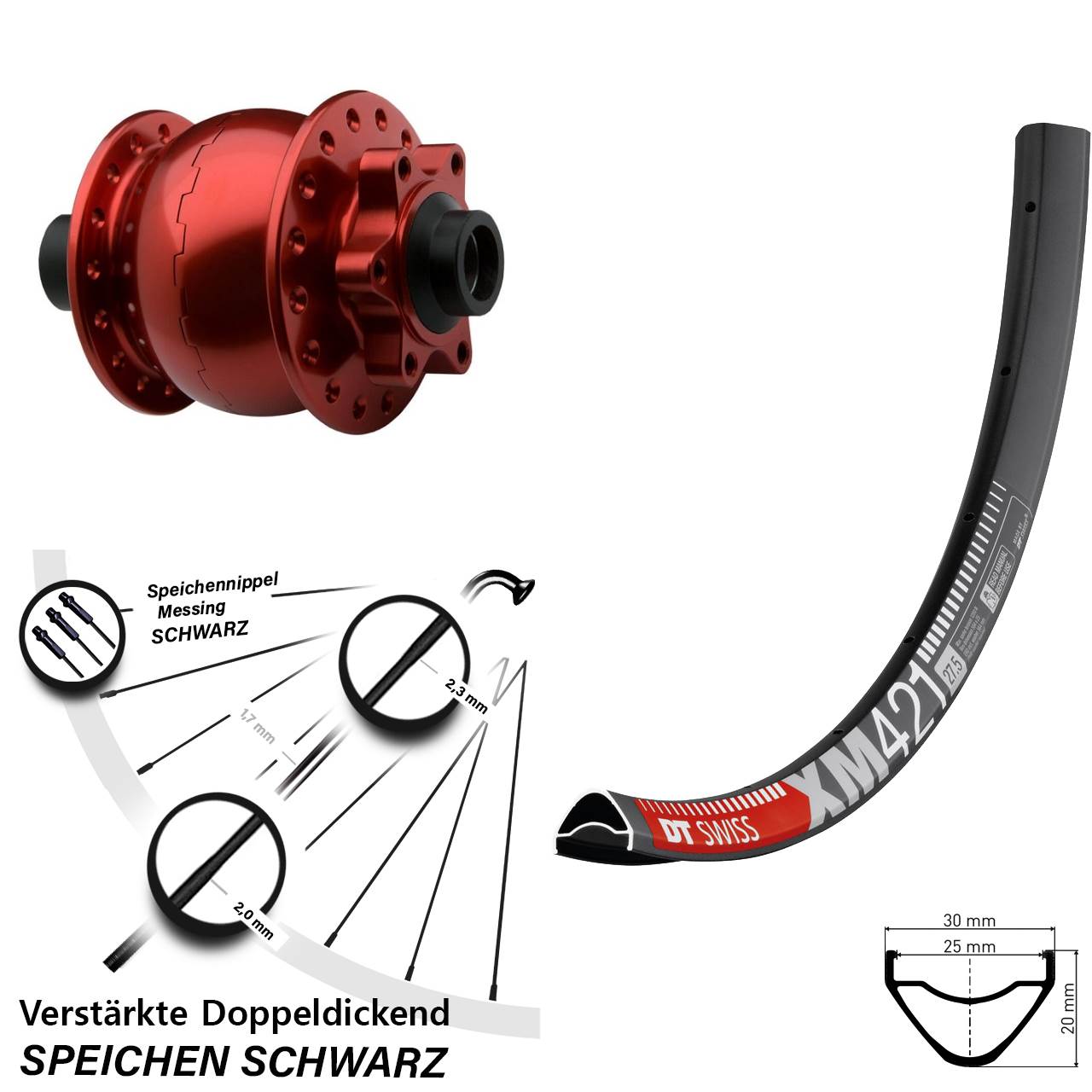 Disc Vorderrad mit Nabendynamo 29 Zoll DT Swiss XM421 SON 28 rot 15x100
