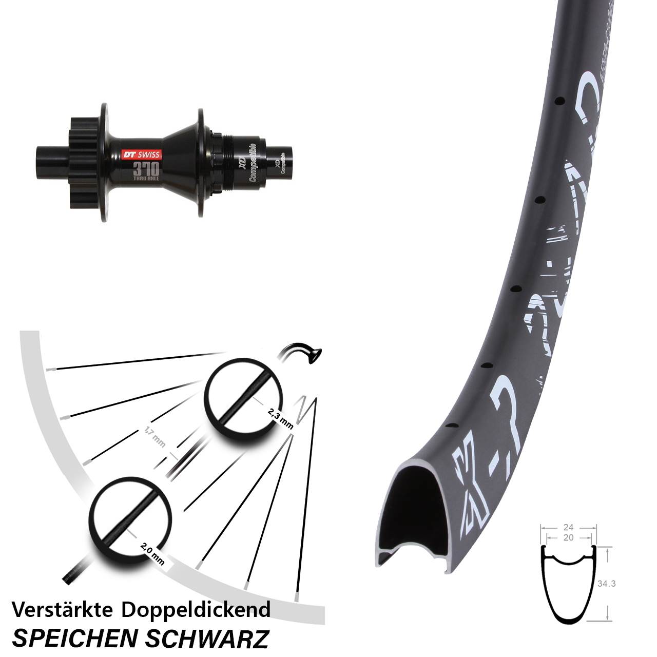 KX-R Road DT Swiss 370 28 Zoll 6-Loch Hinterrad 12x142 SRAM XD