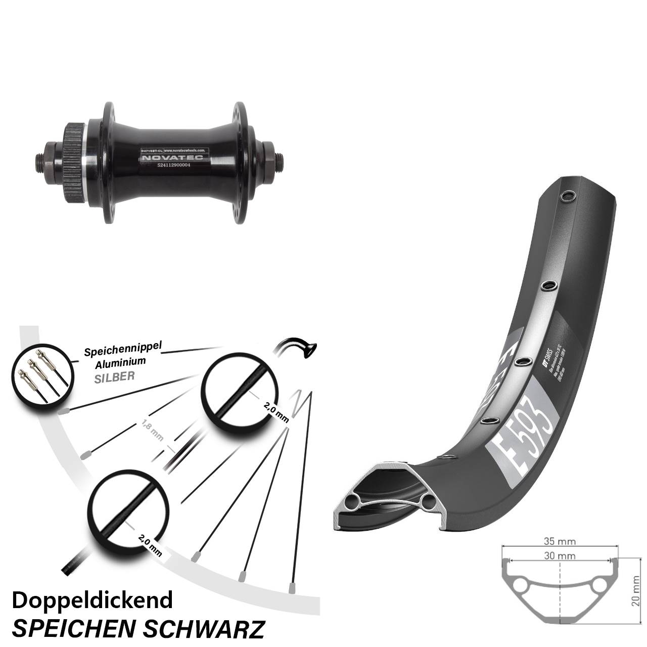 Centerlock Vorderrad 29 Zoll DT Swiss E593 Novatec D471 für Schnellspanner