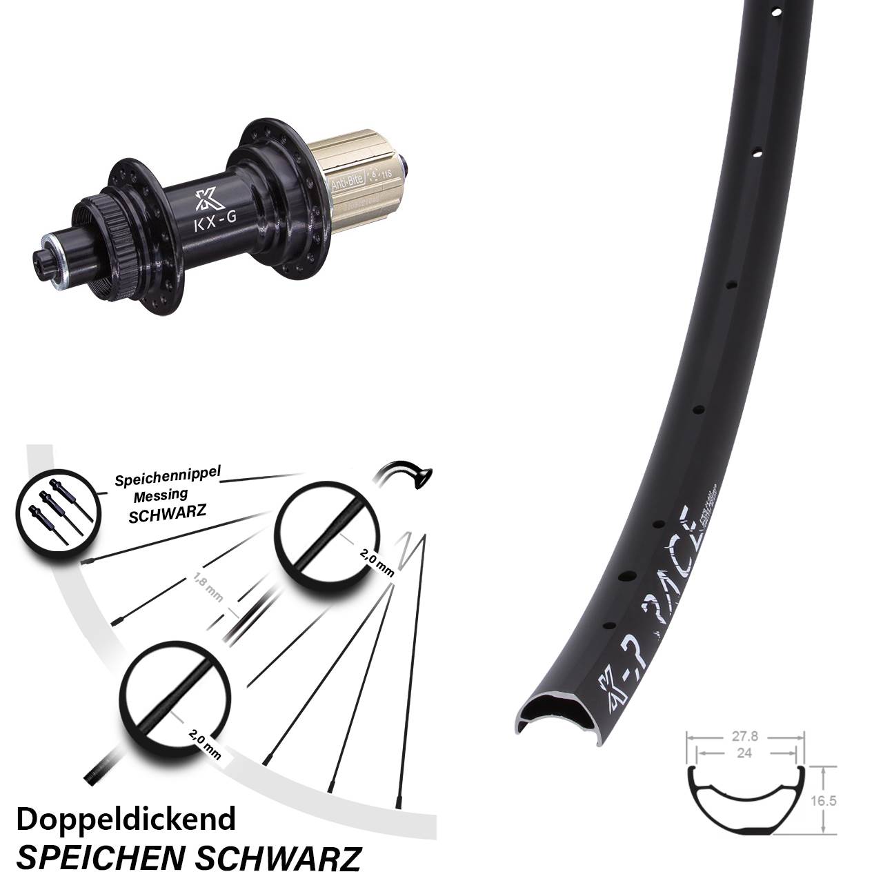 KX-GR Race 28-29 Zoll Centerlock Hinterrad QR 8-12 fach HG