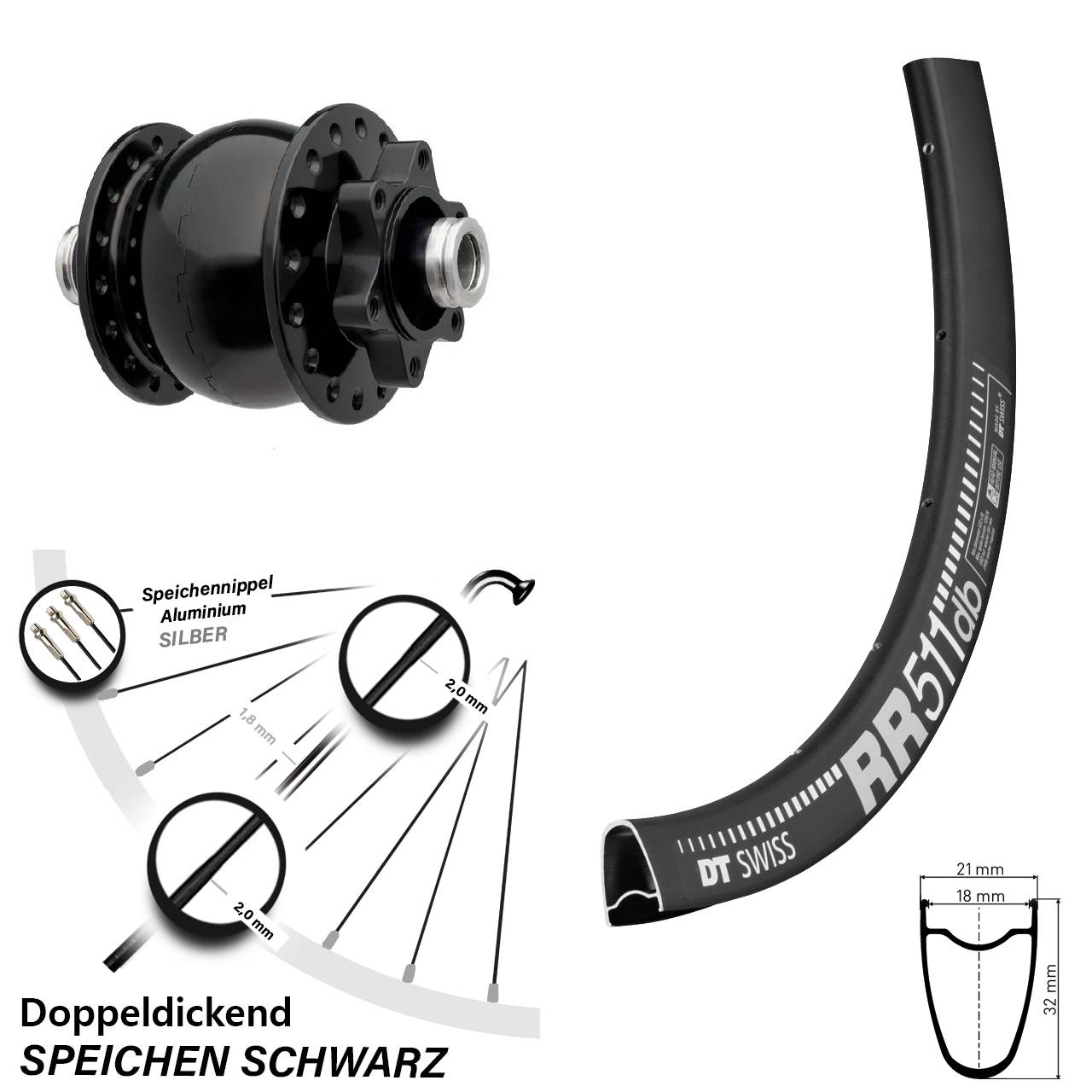 Disc Dynamo-Vorderrad 12x100 DT Swiss RR511 SON 28 Zoll