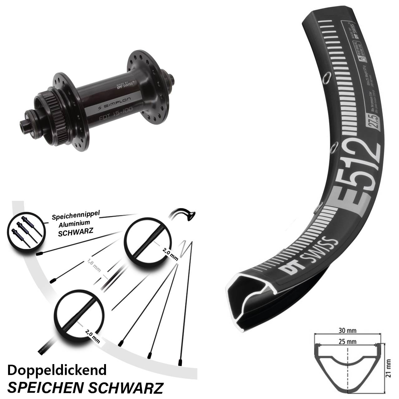 DT Swiss E512-370 29 Zoll Vorderrad Centerlock für Schnellspanner