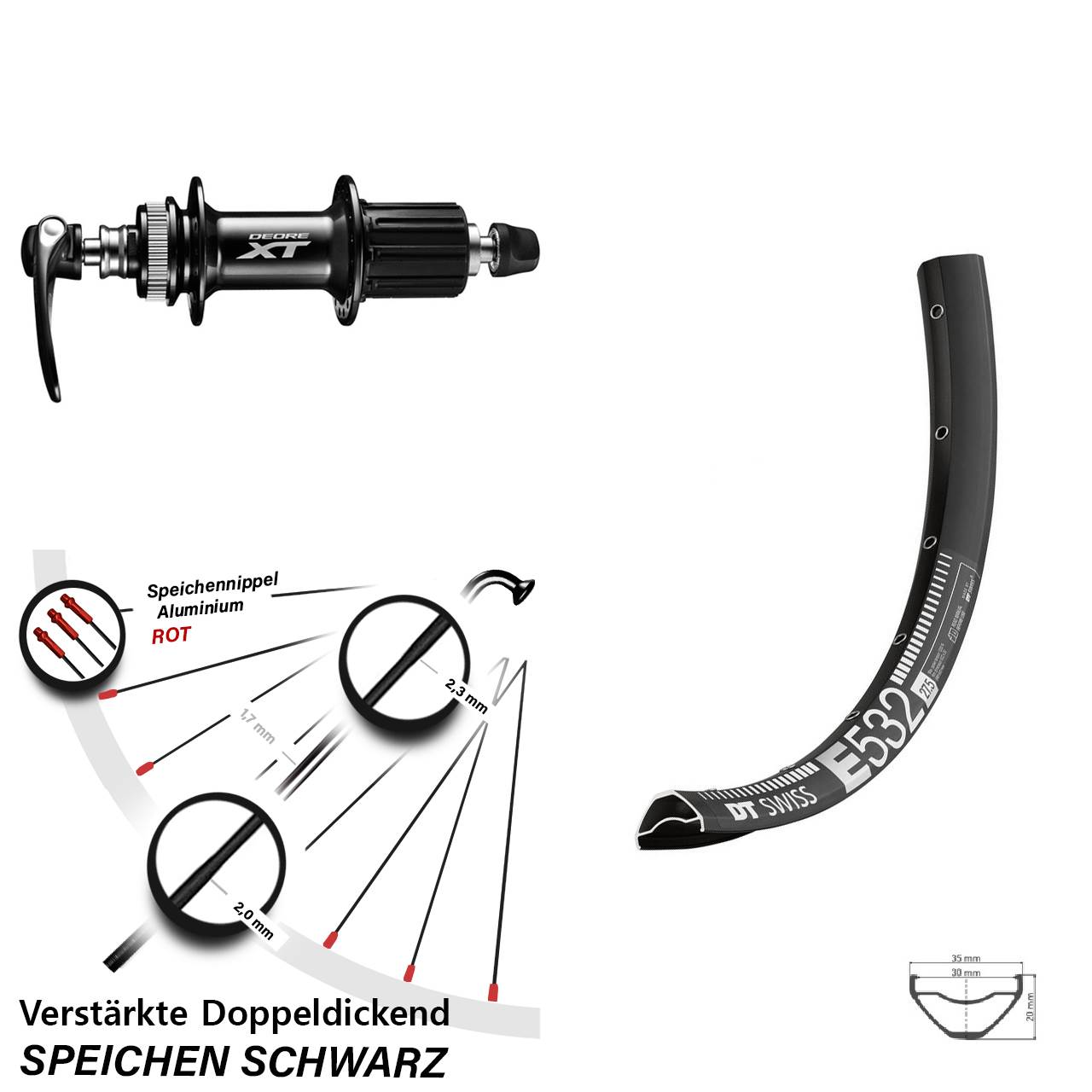 27,5 Zoll DT Swiss E532 Shimano XT Hinterrad Centerlock für Schnellspanner 8-11 fach HG