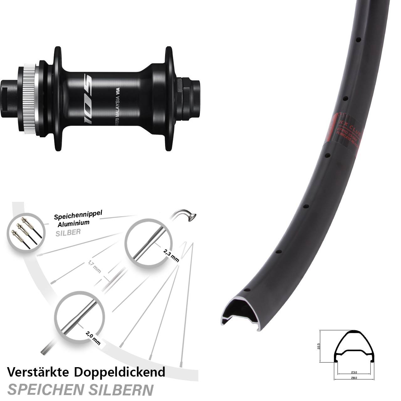 Vorderrad Centerlock 12x100 29 Zoll KX Clue Shimano 105 HB-R7070