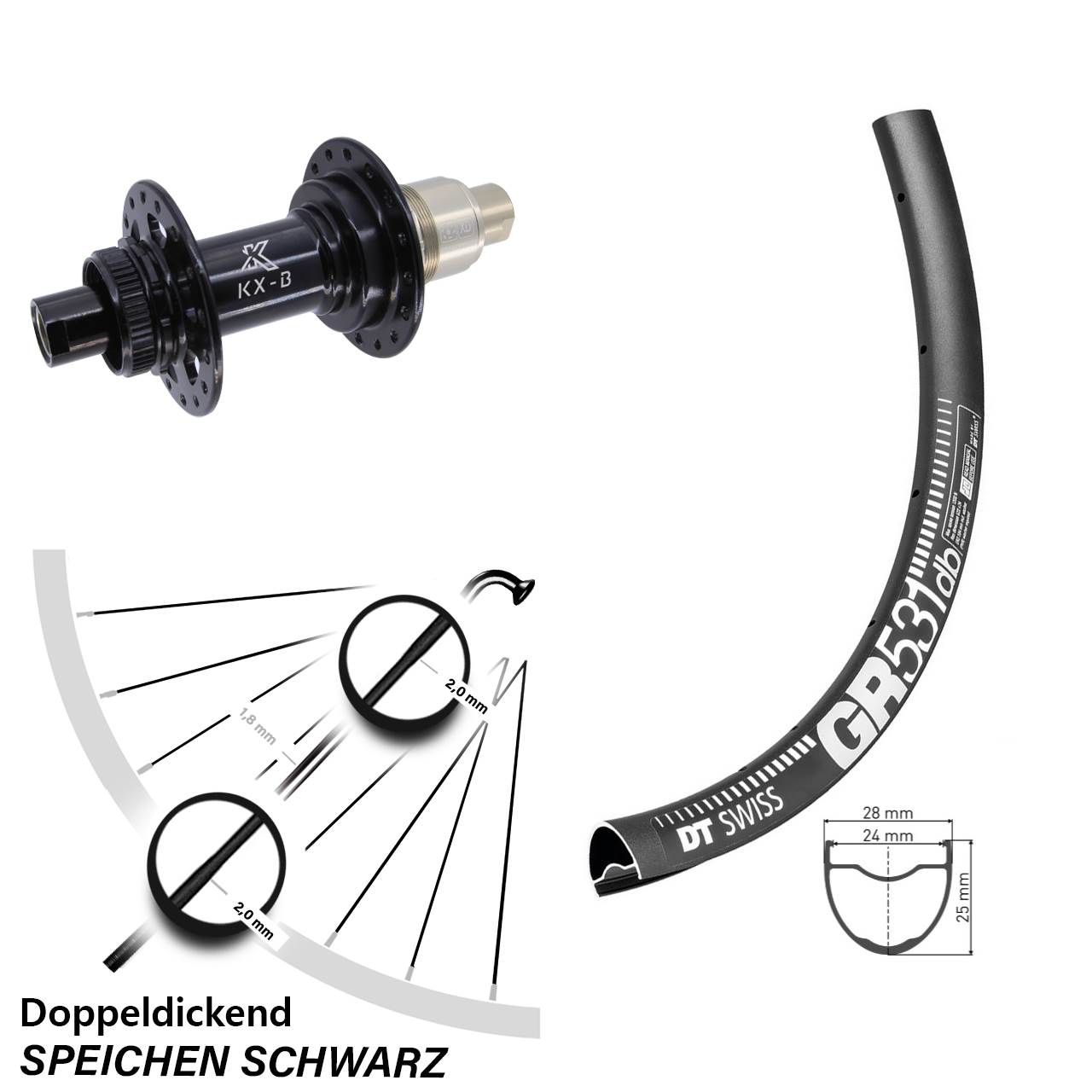 DT Swiss GR531 KX-B 28 Zoll Disc Laufrad 12x148 XD
