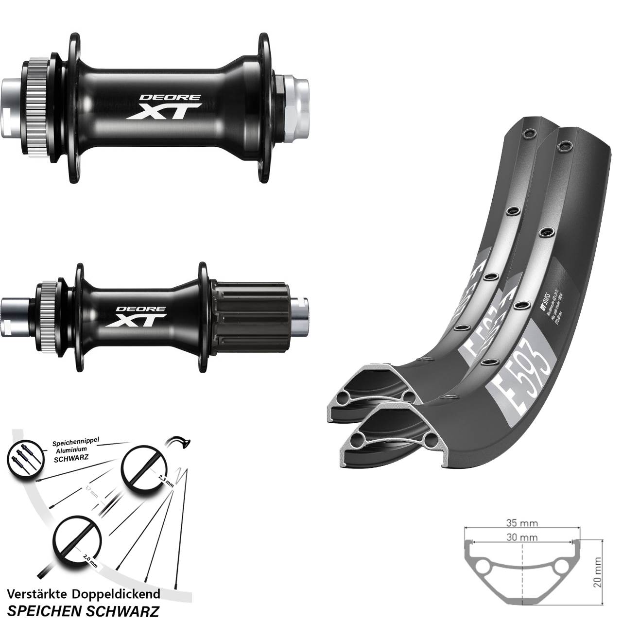 Disc Laufrad-Satz 15x110 12x148 29 Zoll DT Swiss E593 Shimano XT 8-11 fach